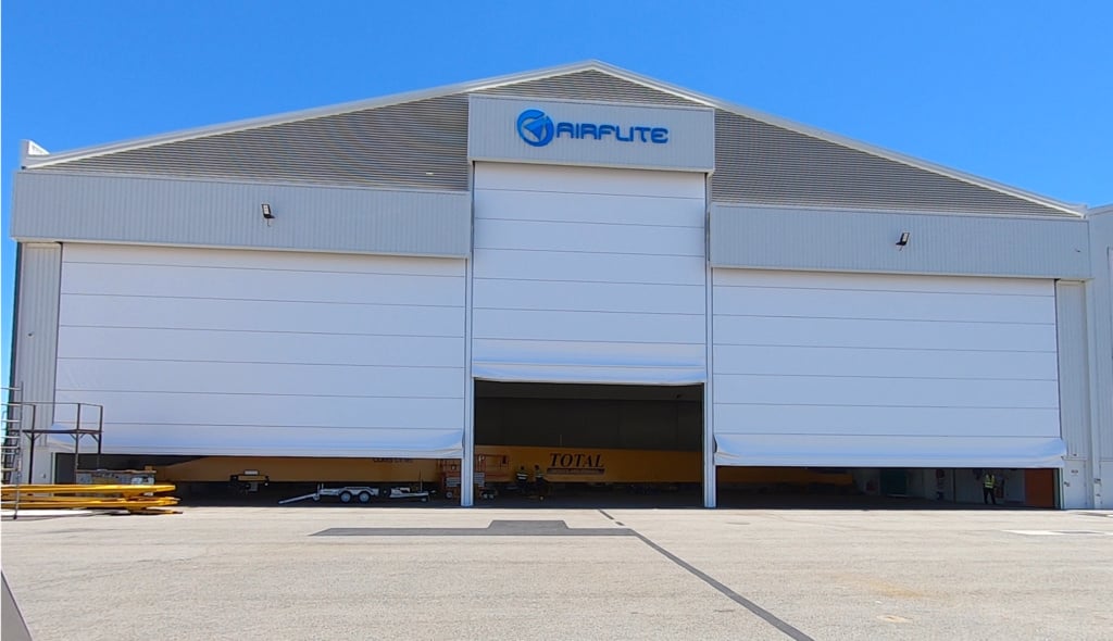 Multiple leaf aircraft hangar door in Australia