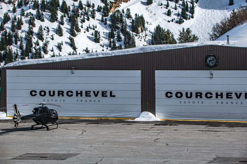 Two Champion Door fabric fold-up hangar doors at Courchevel Airport in the French Alps