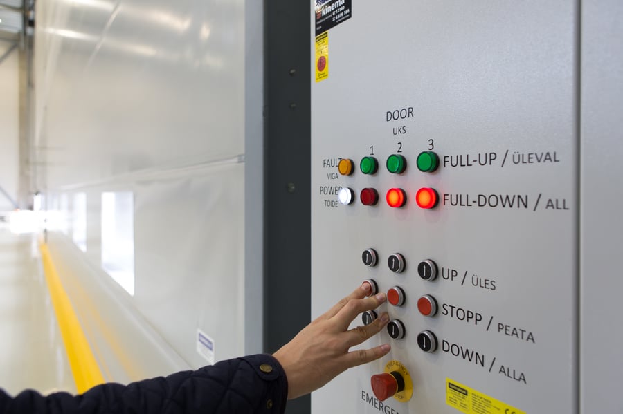 Control panel of a Champion Door aircraft hangar door at Tallinn Airport