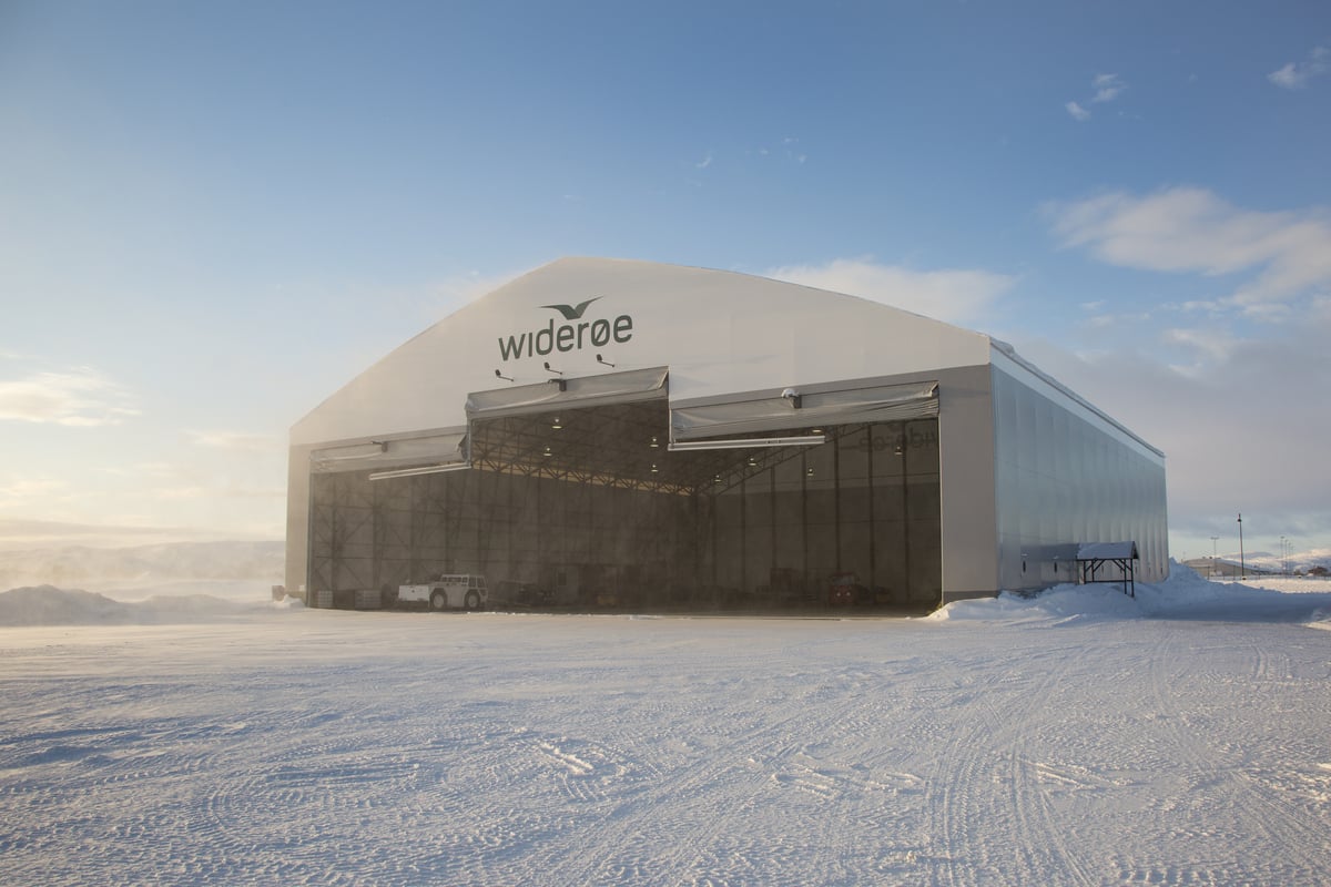 Champion Door insulated hangar door at Widerøe, Kirkenes, in arctic winter conditions